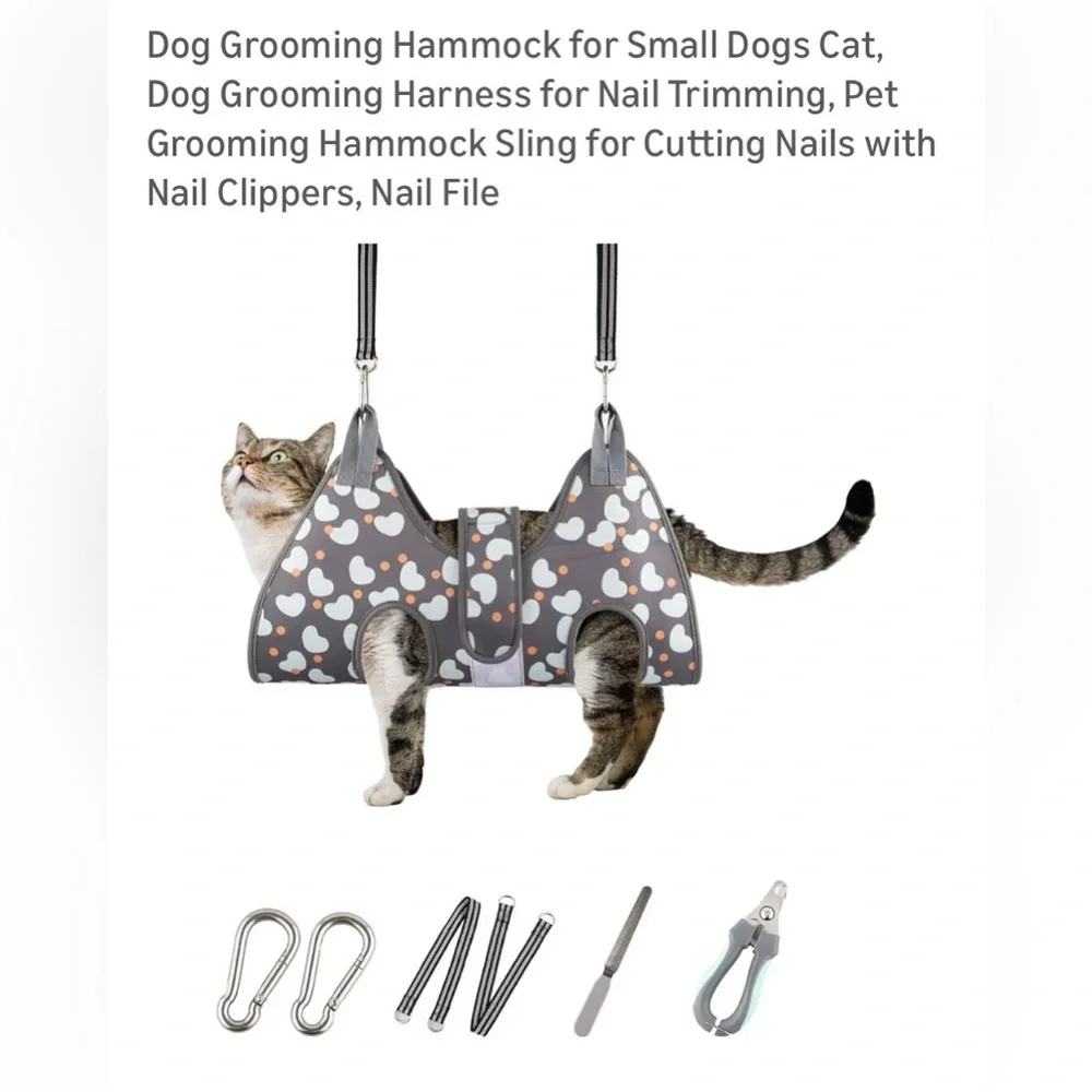 Pet Grooming Hammock Sling for Cats - Gray - New